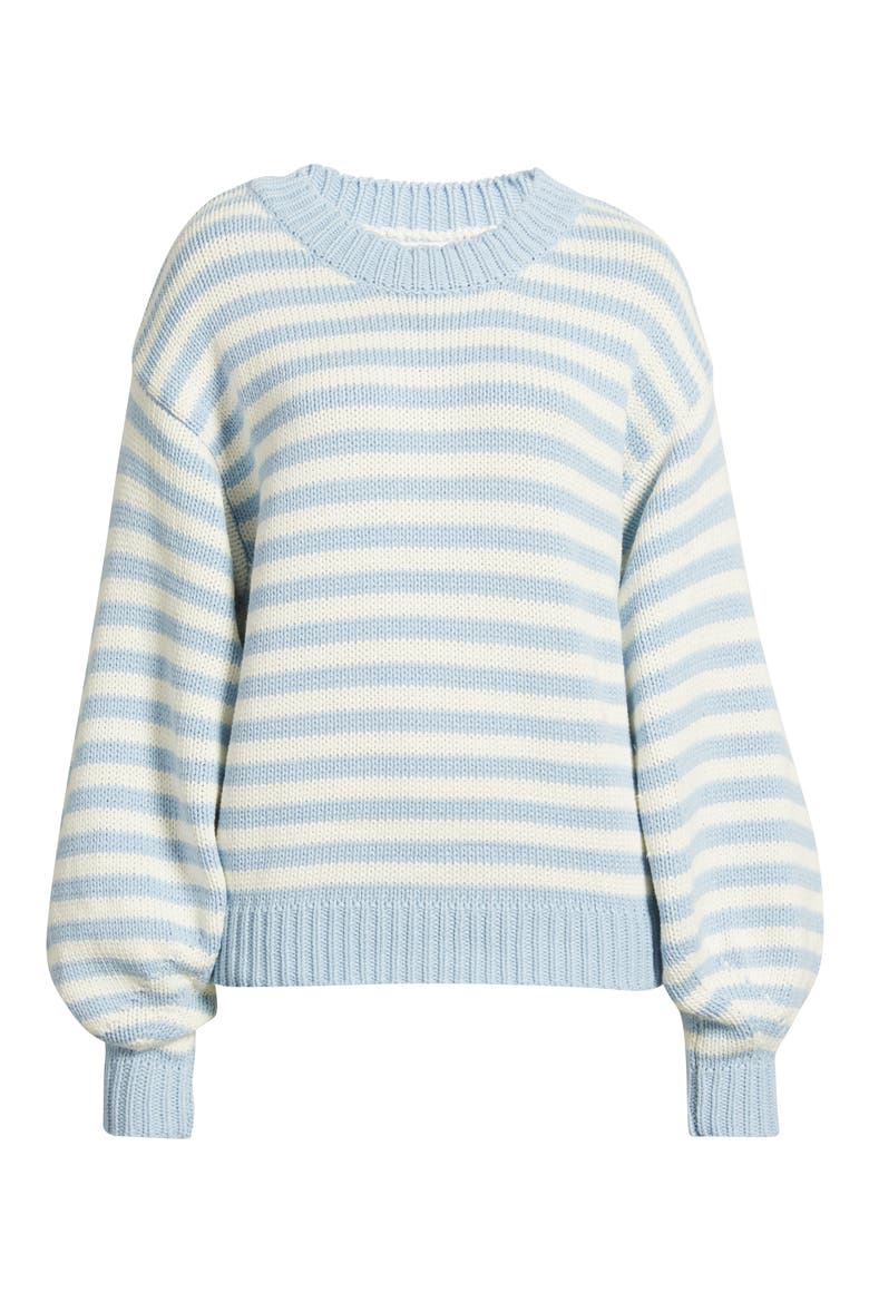 Harmony Balloon Sleeve Cotton Blend Sweater, Alternate, color, BLUE / WHITE STRIPE