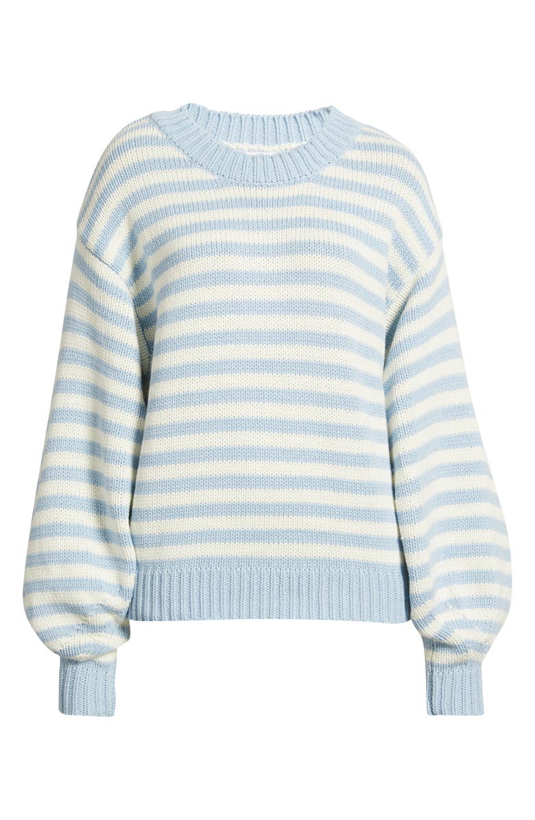Princess Polly Harmony Balloon Sleeve Cotton Blend Sweater, Main, color, Blue / White Stripe