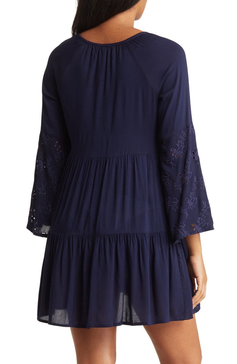 BOHO ME Eyelet Bell Sleeve Tunic, Alternate, color, Navy