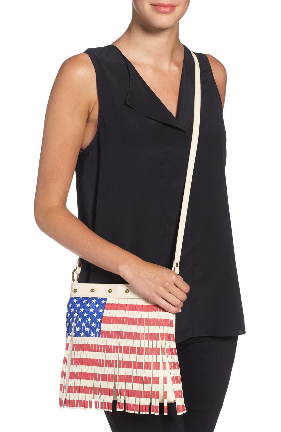 Lulu Faux Leather Flag Crossbody Bag, Alternate, color, 