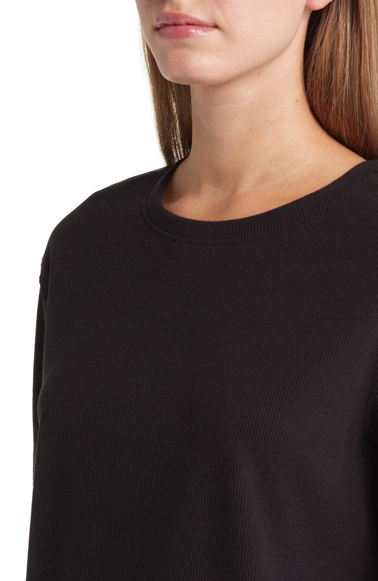 Caslon<sup>®</sup> Pleat Black Long Sleeve Rib Top, Alternate, color,