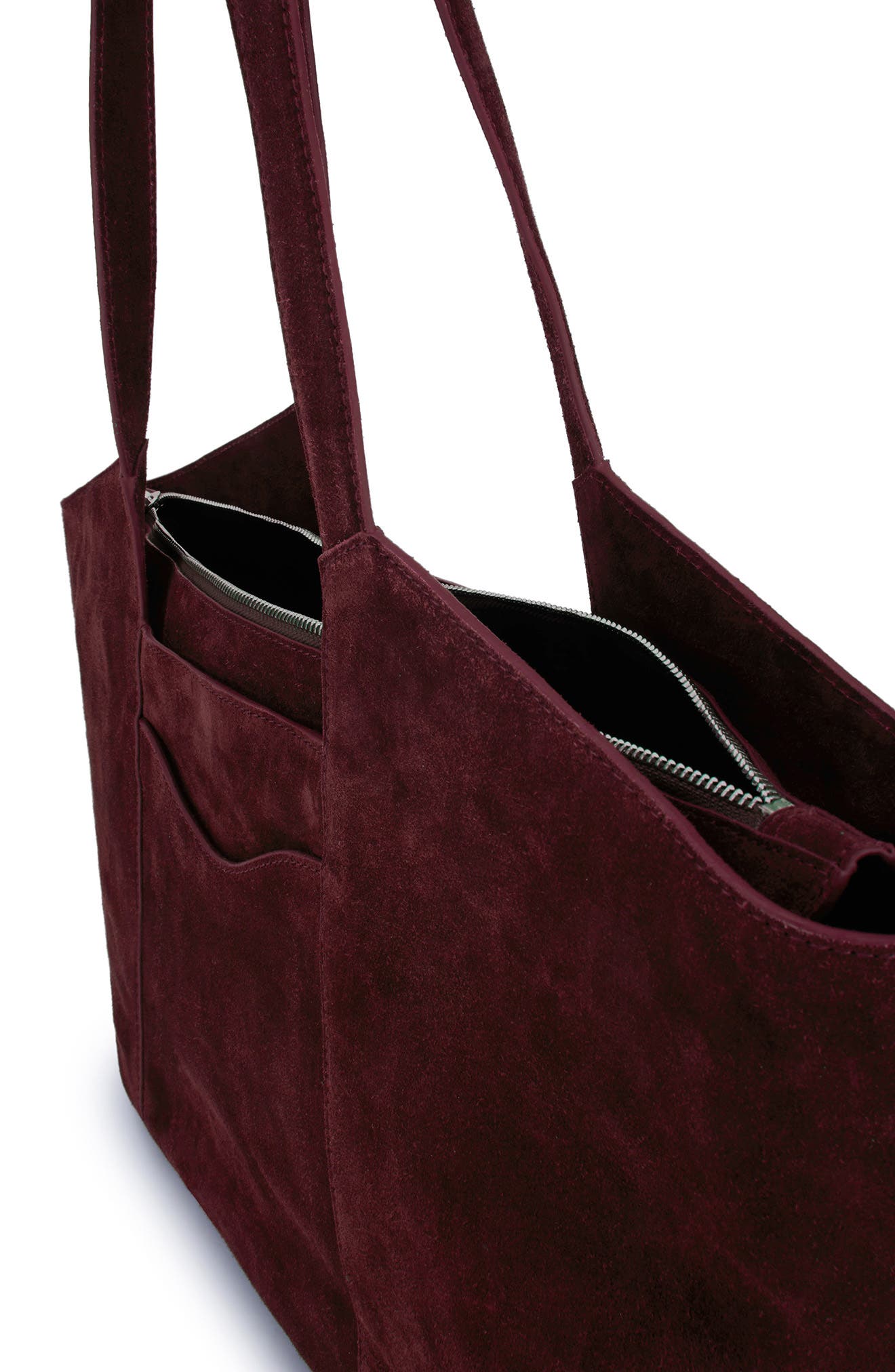 Melina Suede Leather Tote, Alternate, color, BURGUNDY