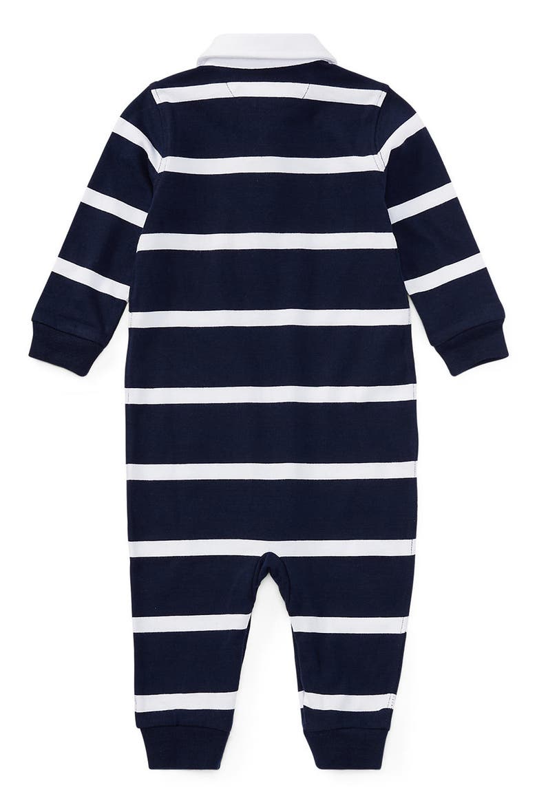 Rugby Stripe Romper, Alternate, color, FRENCH NAVY