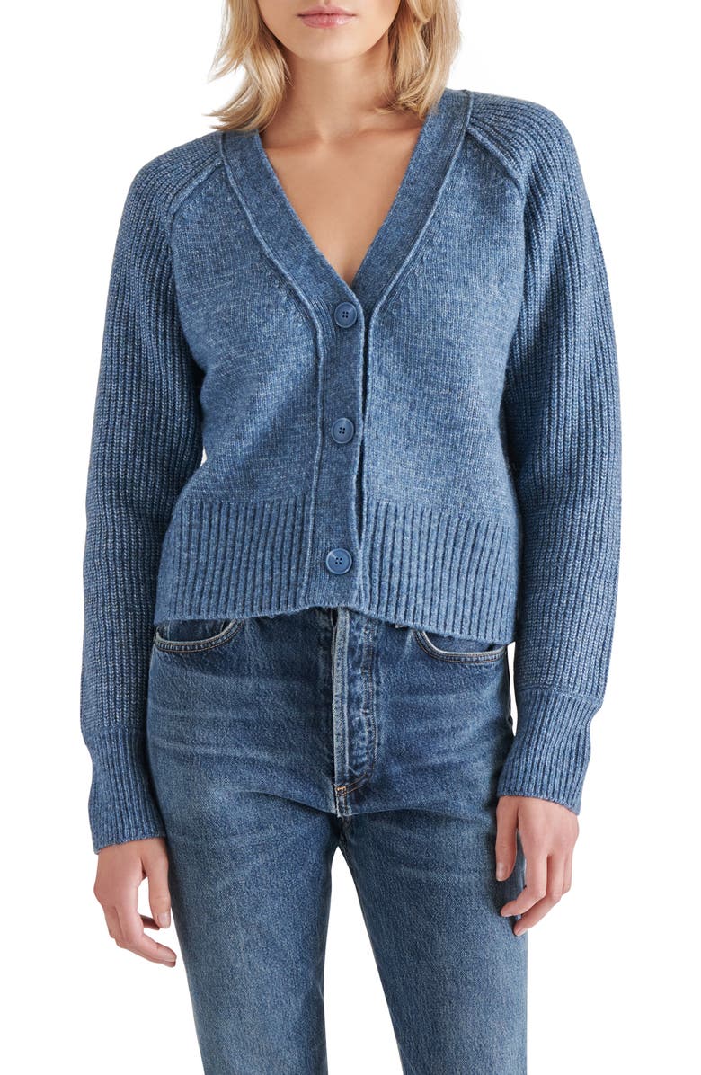 Steve Madden Beckie V-Neck Cardigan, Main, color, Blue Dusk