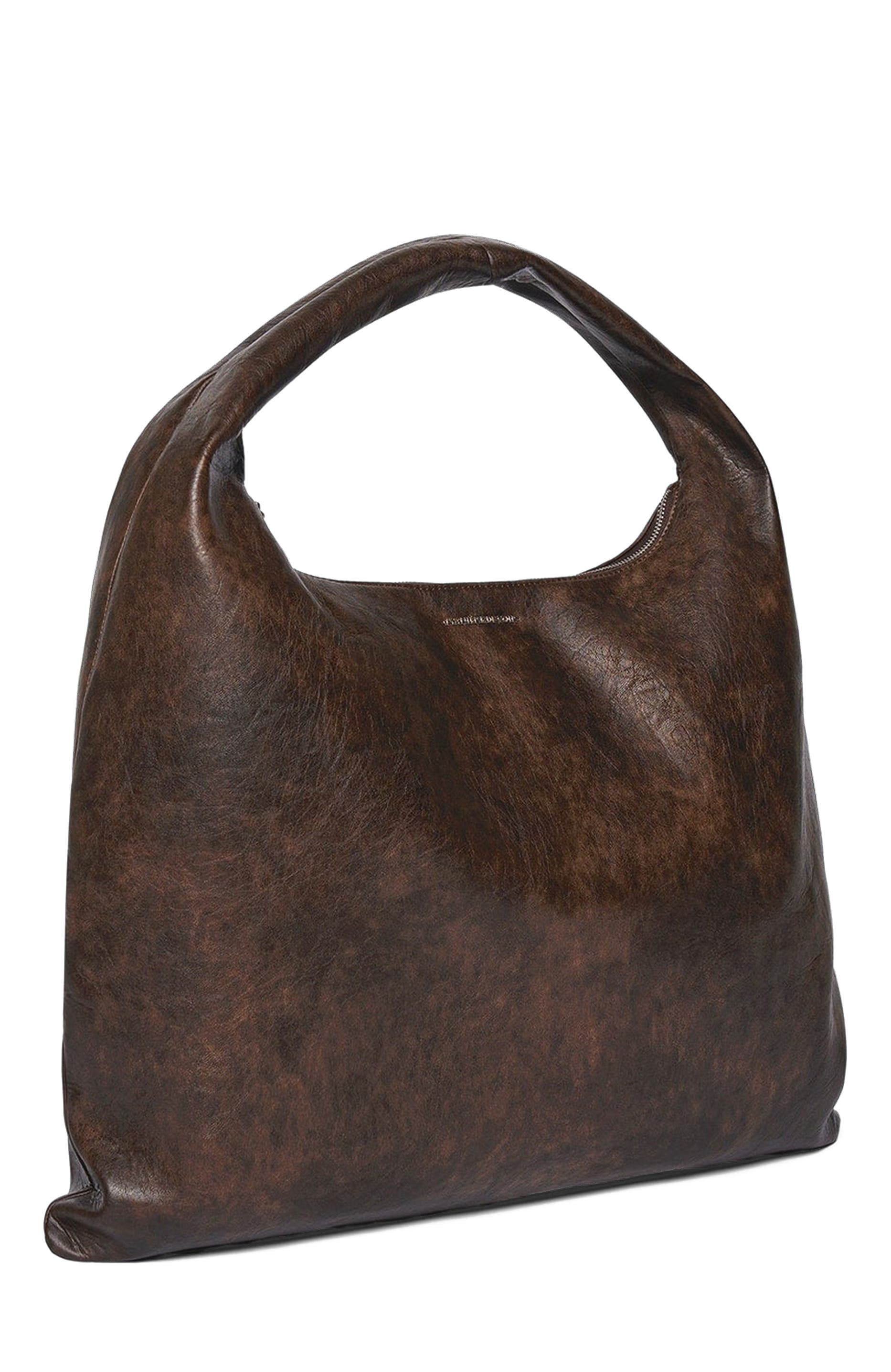 Manière De Voir Aubin Vintage Leather Hobo Bag, Alternate, color, Brown