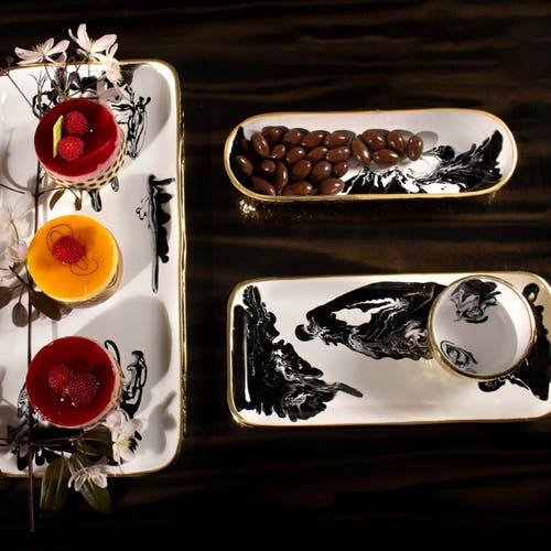 Lunares Bianco Nero Rectangular Trays In White