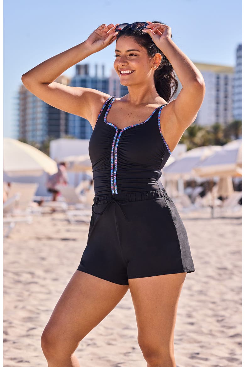 Shirred Zipper Runaround Chlorine Resistant One-Piece Swimsuit, Alternate, color, Marble Swirl