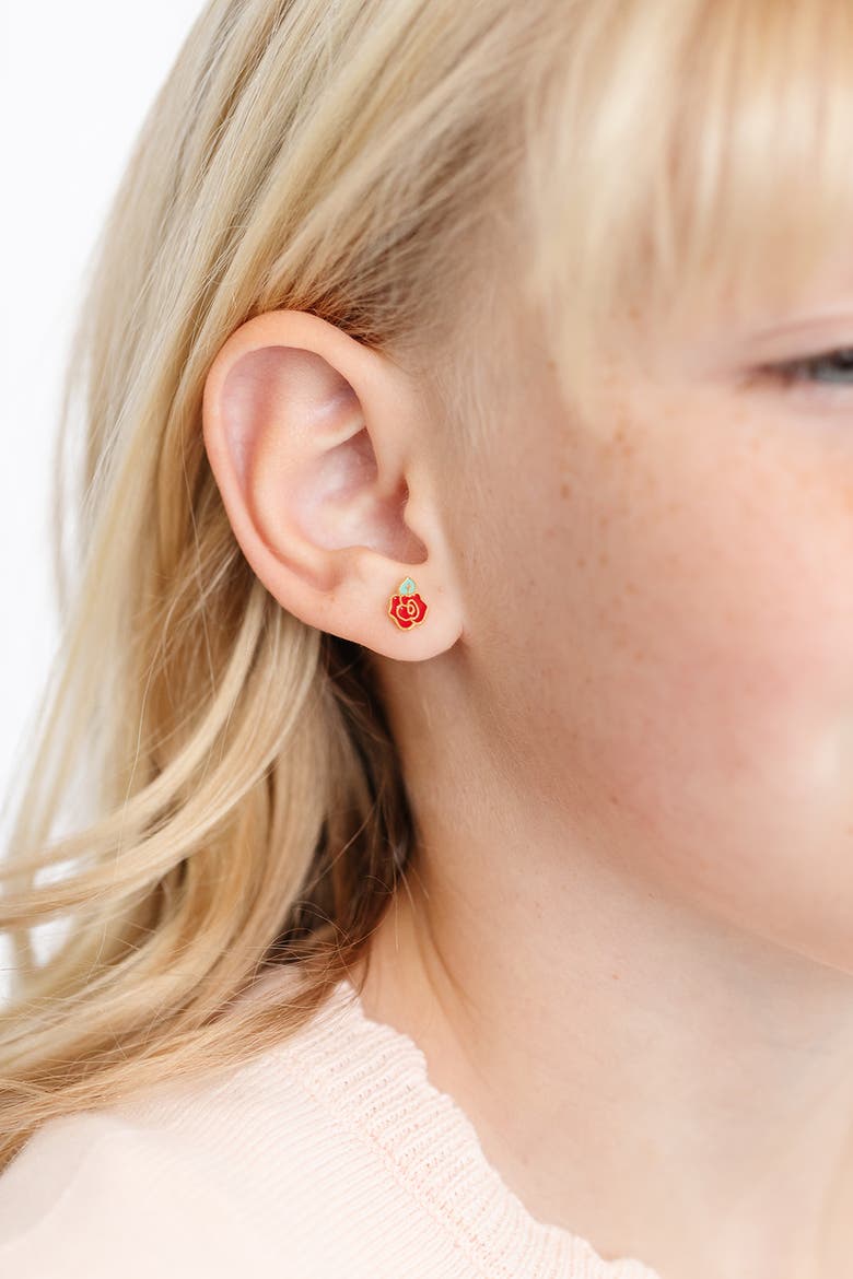 Rose Stud Earrings, Alternate, color, Red