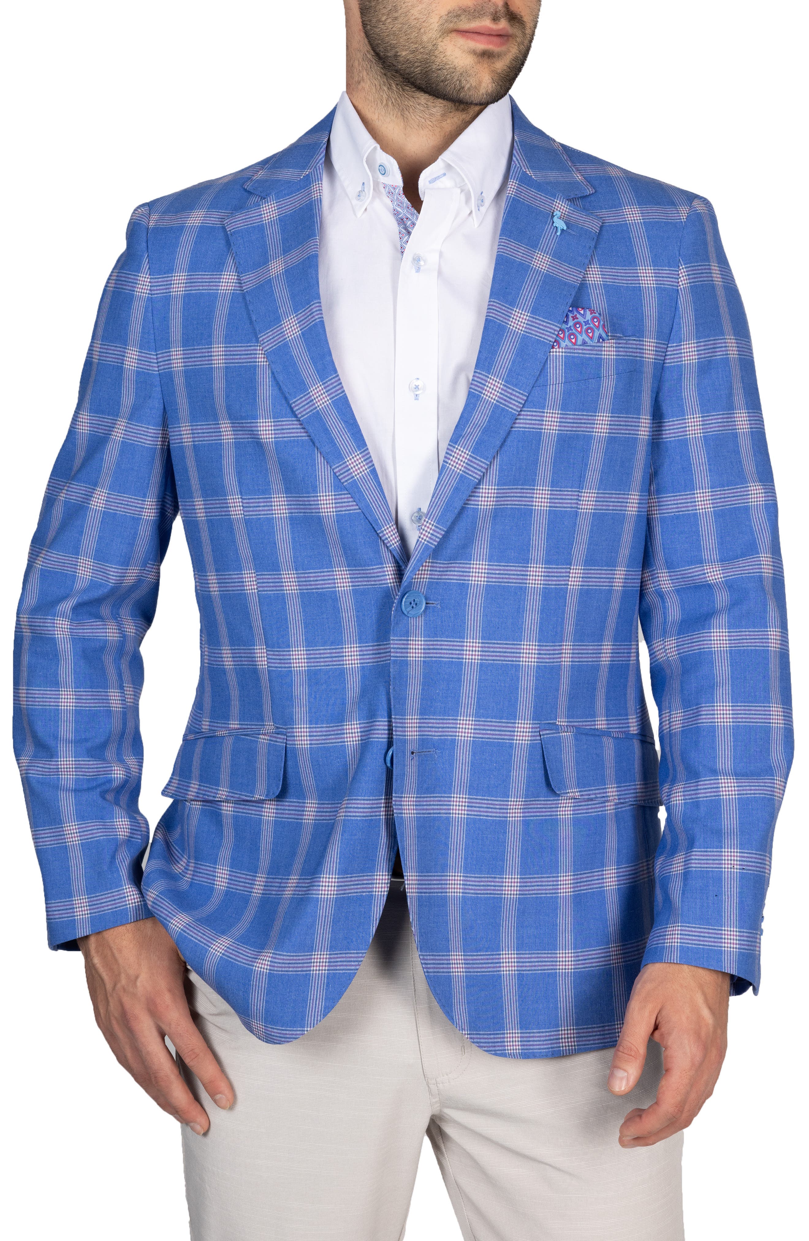 TailorByrd Windowpane Plaid Two Button Notch Lapel Blazer