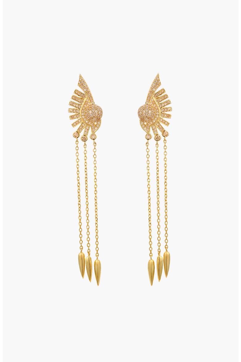 Art Deco Fan Tassel Drop Earrings, Main, color, Gold