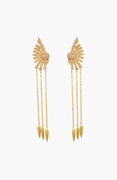 Art Deco Fan Tassel Drop Earrings