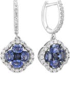EFFY Sterling Silver Blue & White Sapphire Quatrefoil Drop Huggie Hoop Earrings