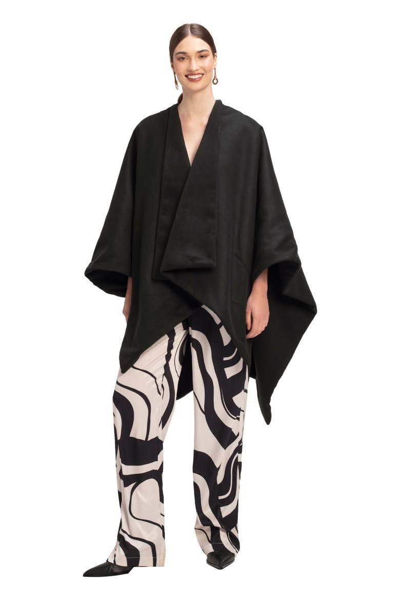 Double-Layered Wrap Cape Noir, Main, color, Solid Black