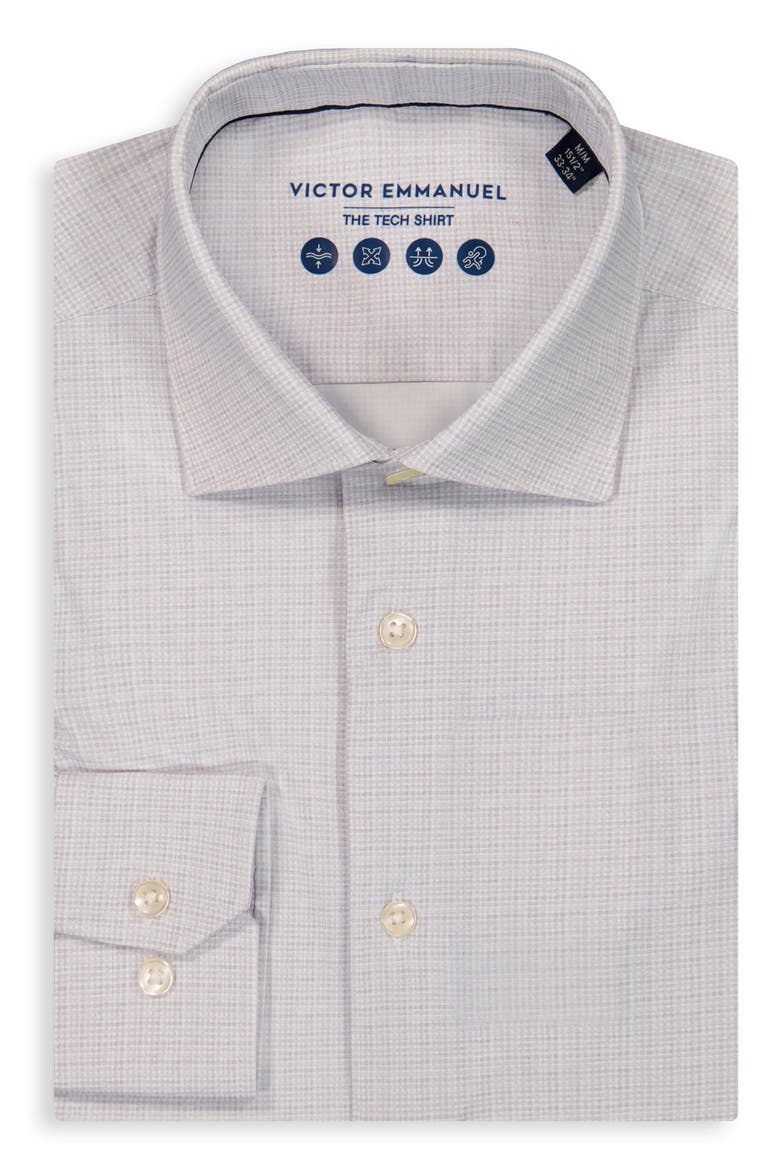 Modern Fit Microcheck Tech Stretch Dress Shirt, Alternate, color, GREY