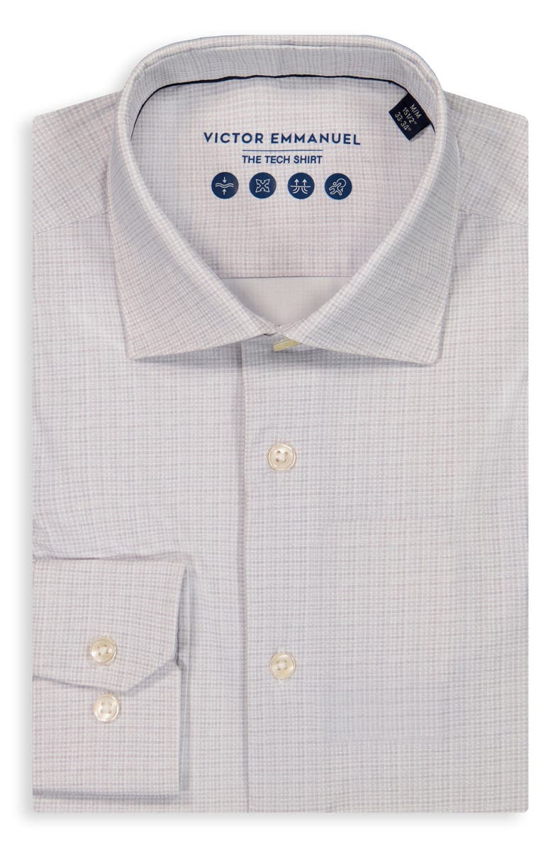 Victor Emmanuel Micro Check Print Tech Stretch Dress Shirt, Alternate, color, Grey