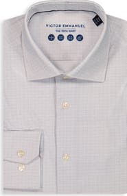 Victor Emmanuel Modern Fit Microcheck Tech Stretch Dress Shirt