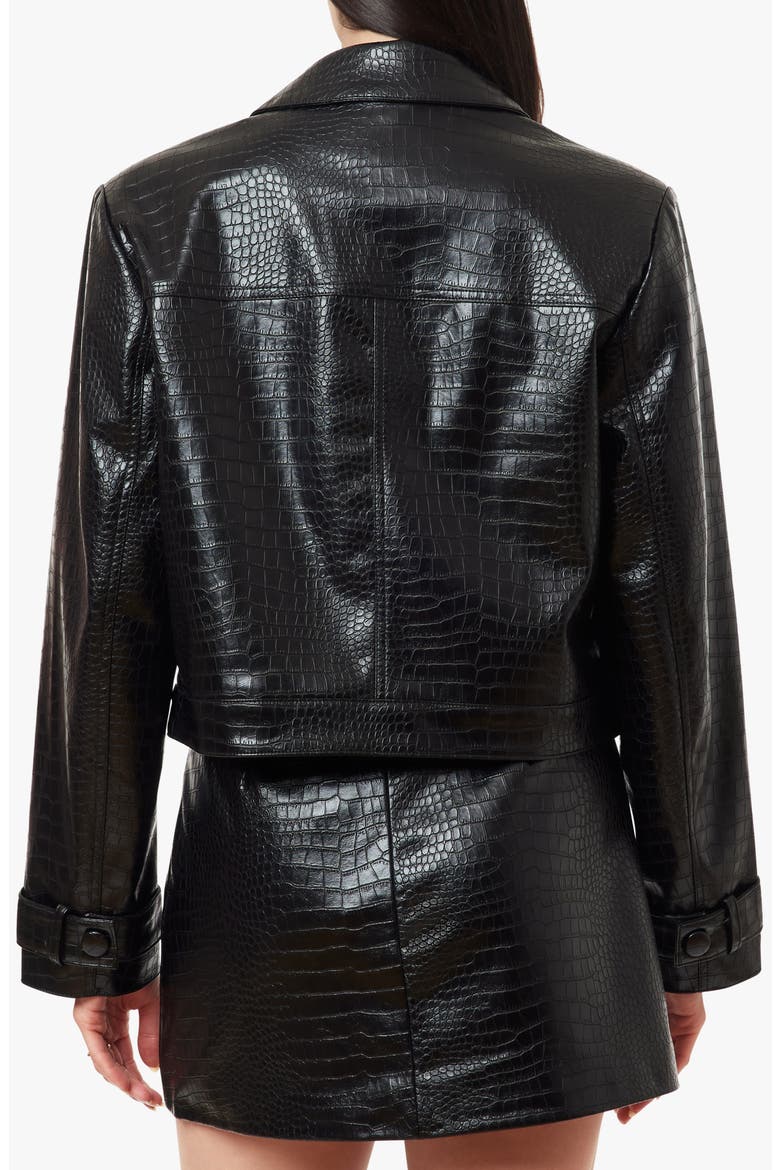Croc Embossed Faux Leather Shrunken Jacket, Alternate, color, JET BLACK