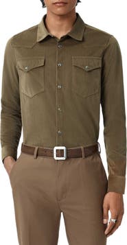 John Varvatos Andres Western Herringbone Faux Suede Snap-Up Shirt