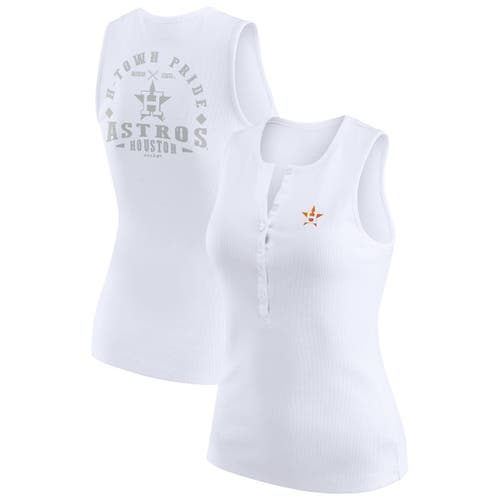 Wear By Erin Andrews White Houston Astros Rib-knit Henley Tank Top