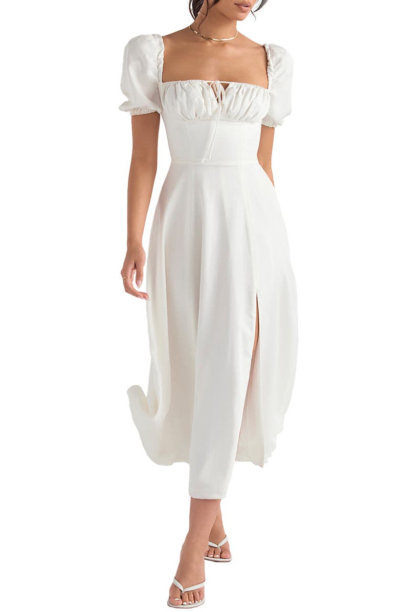 HOUSE OF CB Tallulah Puff Sleeve Midi Dress, Main, color, White