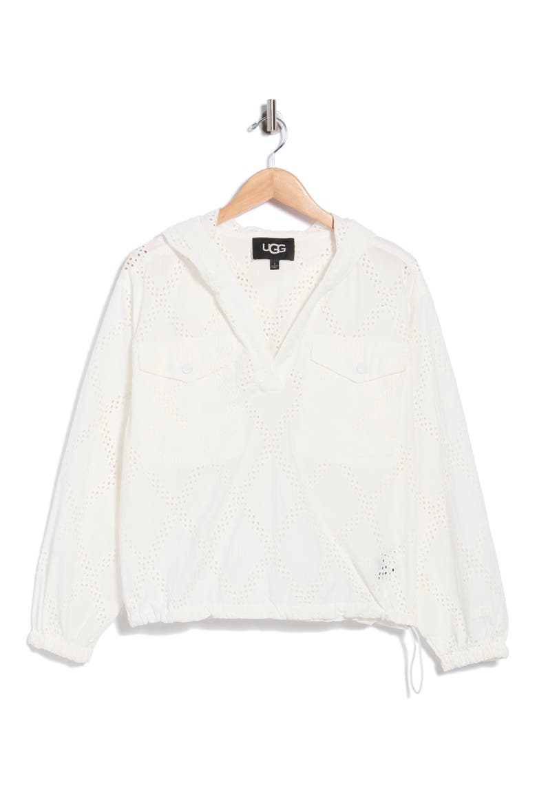 Jessamine Eyelet Hooded Pullover, Main, color, WHITE