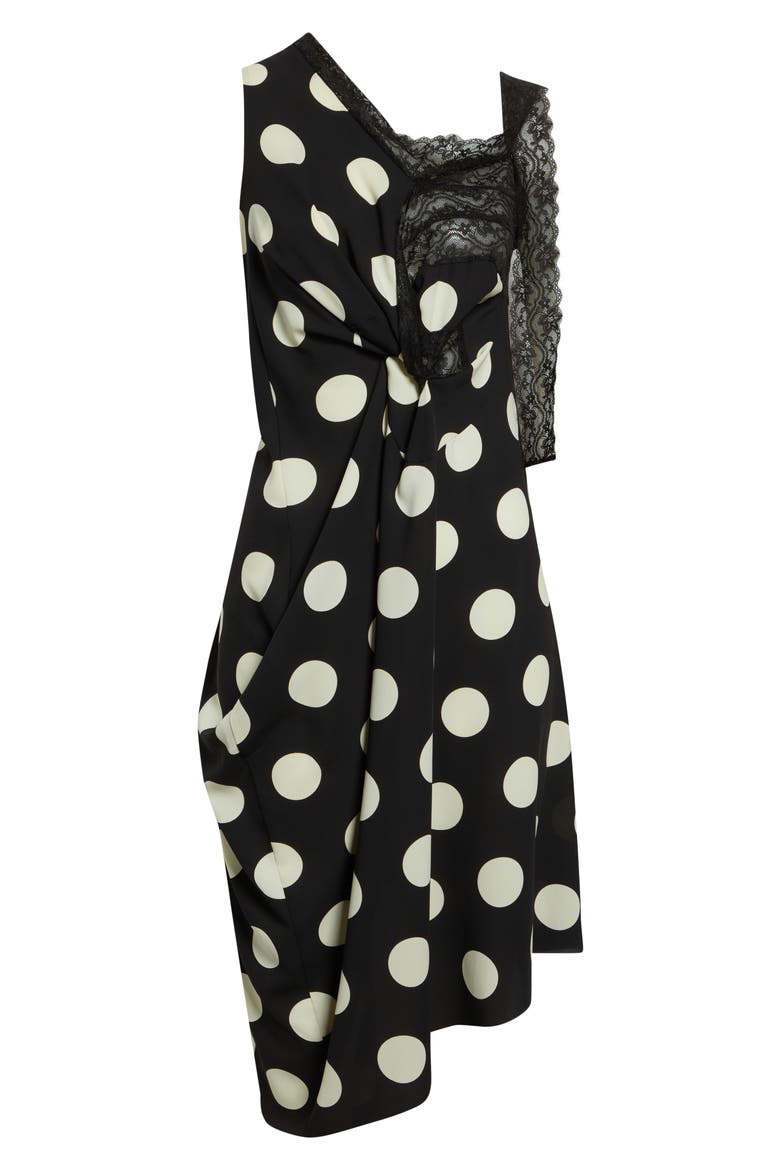 Polka Dot & Lace Asymmetric Dress, Alternate, color, BLACK/ OFF WHITE