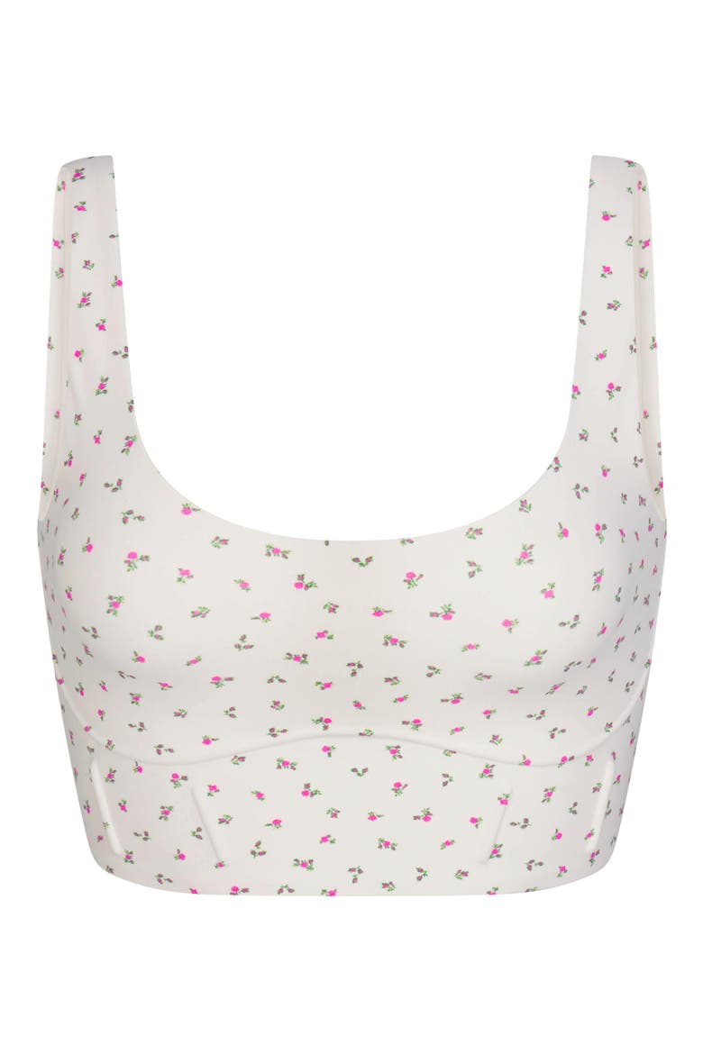 Matte Floral Longline Corset Bra, Alternate, color, NSKM ACTV IVORY/ NSKM FLAMINGO