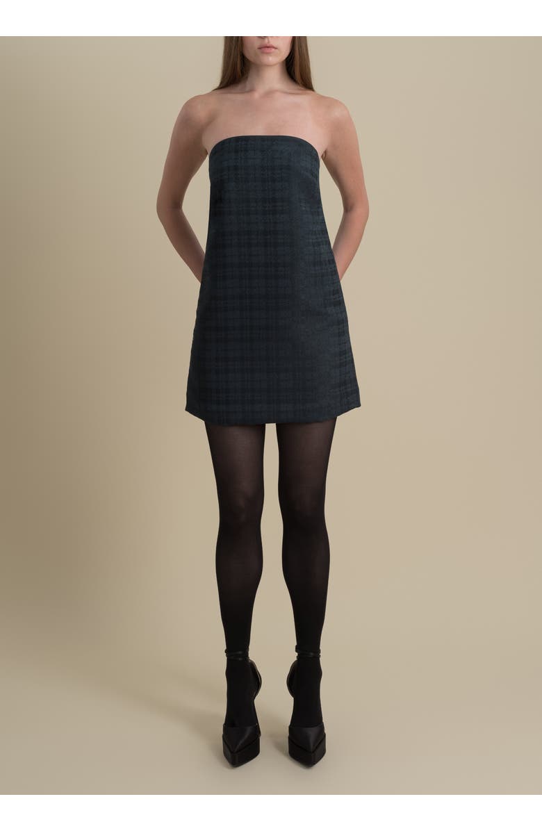 Contessa Mills Sophia Plaid Japanese Jacquard Mini Dress, Main, color, Emerald Plaid