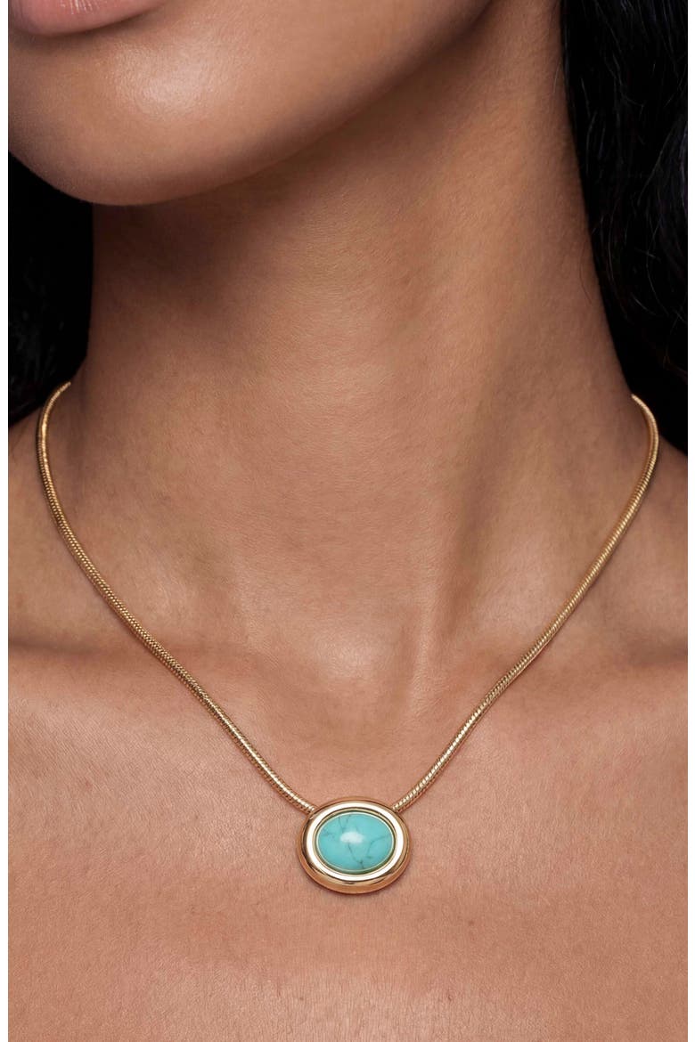 Semiprecious Stone Pendant Necklace, Alternate, color, TURQUOISE/ GOLD