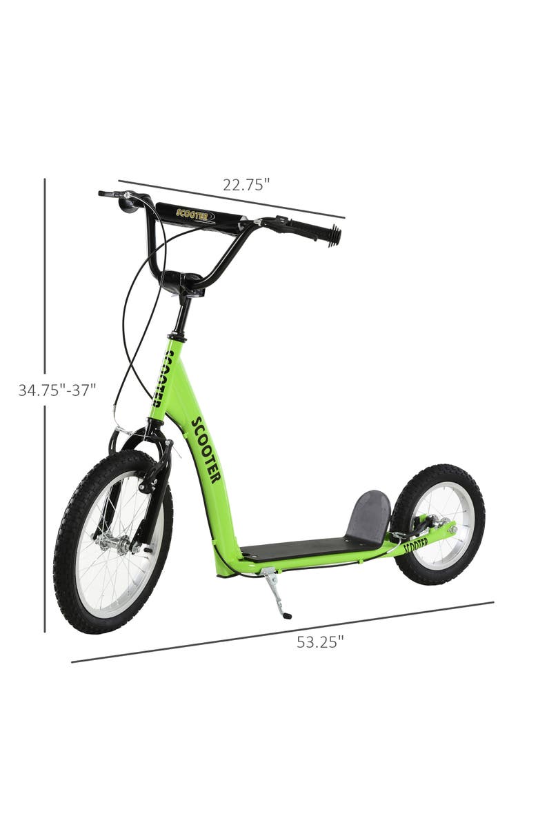 Aosom Youth Kick Scooter with Adjustable Handlebar, Dual Brakes, Inflatable Wheels, Alternate, color, Green