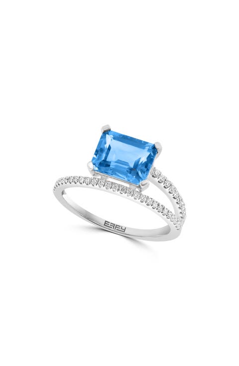 Diamond & Blue Topaz Crossover Ring