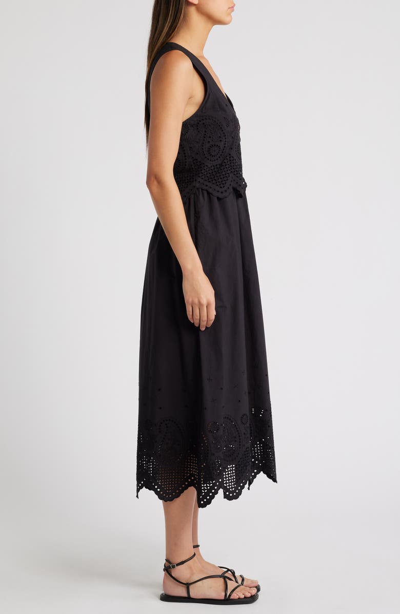 Cleobella Julie Organic Cotton Poplin Midi Dress, Alternate, color, Black