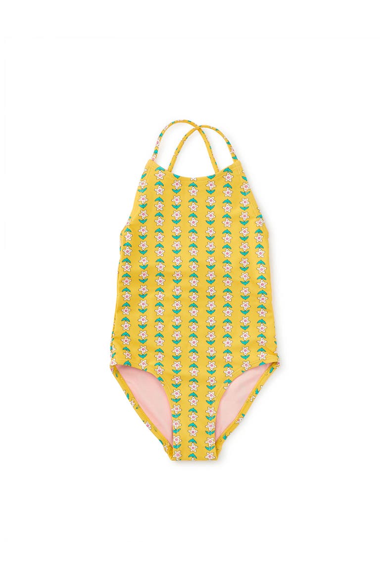 Cross Back One-Piece Swimsuit, Main, color, Vintage Floral Tile