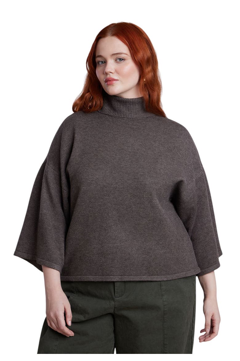 Boxy Three Quarter Sleeve Turtleneck, Main, color, SHAVED CHOCOLATE