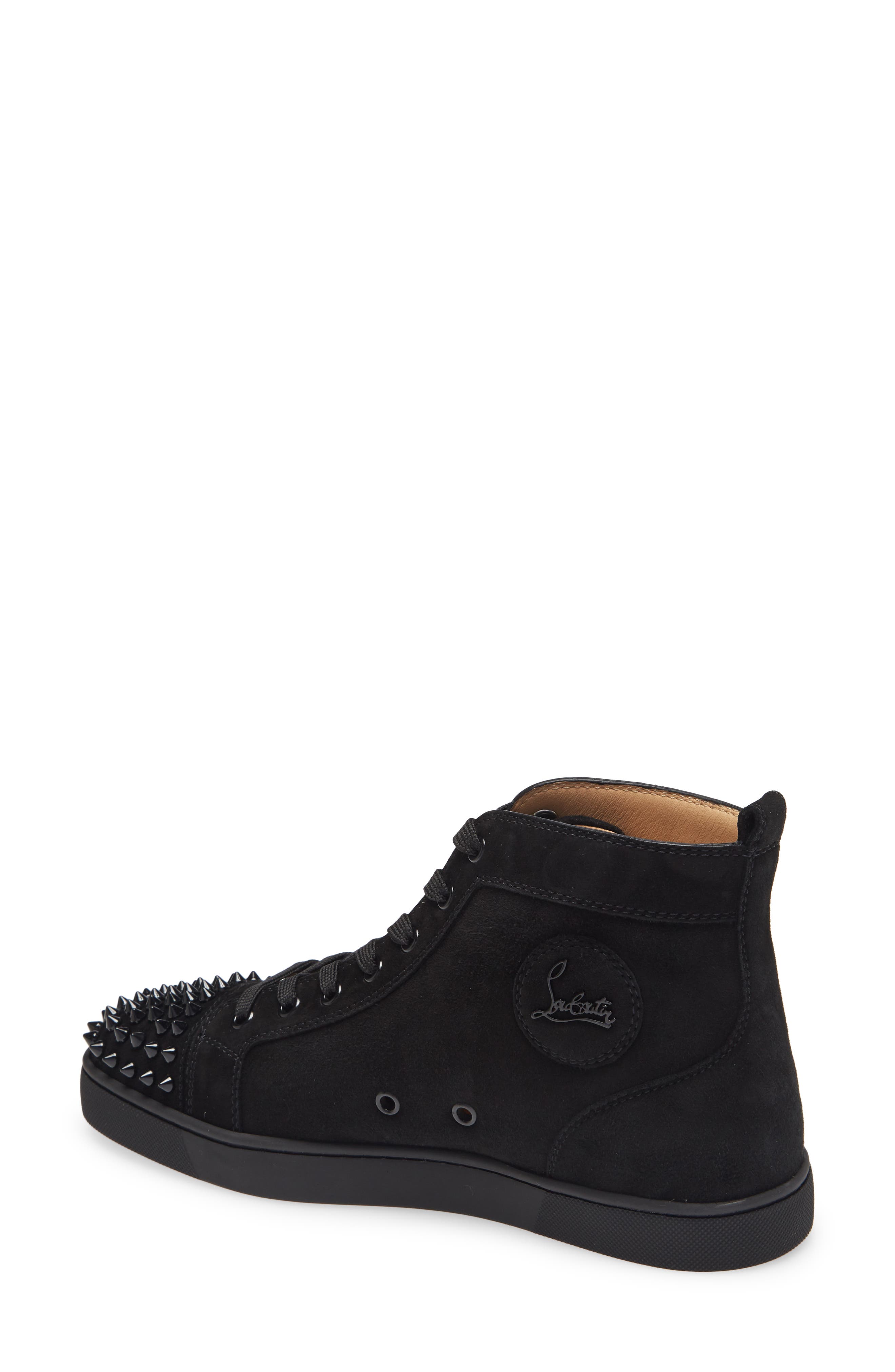 Christian Louboutin Lou Spikes High Top Sneaker, Alternate, color, B049 Black/Black/Bk