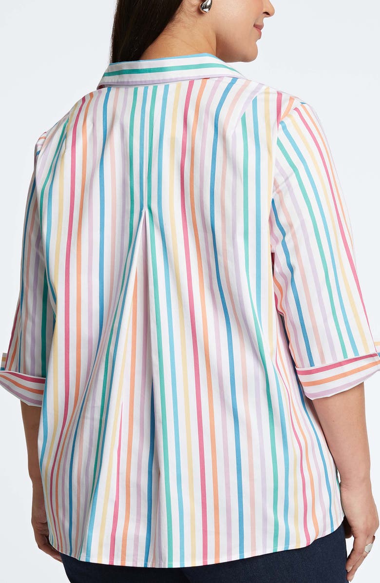 Foxcroft Agnes Rainbow Stripe Three-Quarter Sleeve Cotton Popover Top, Alternate, color, 
