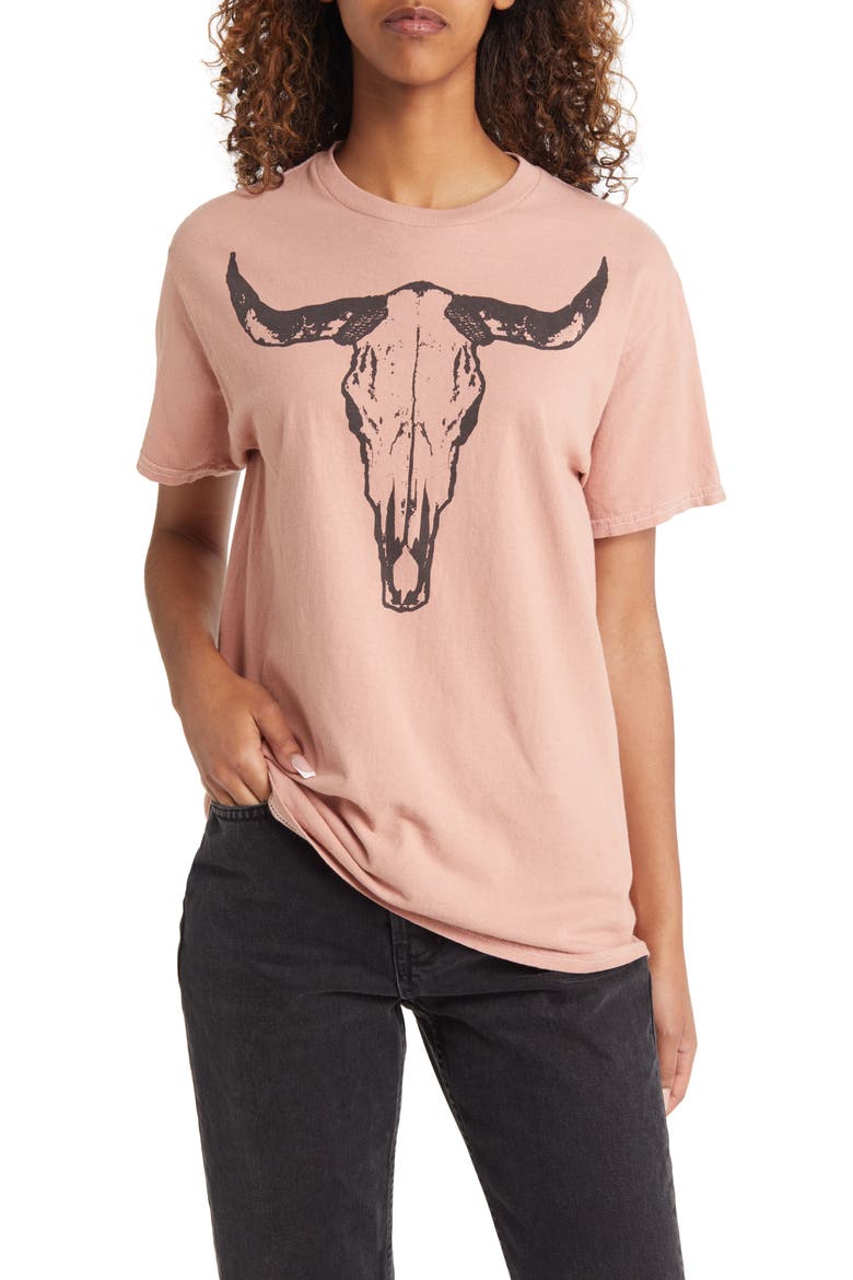 Women's Longhorn Cotton Graphic Tee, Main, color, CAFE CREME