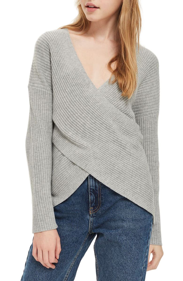 Topshop Wrap Front Sweater, Main, color, 