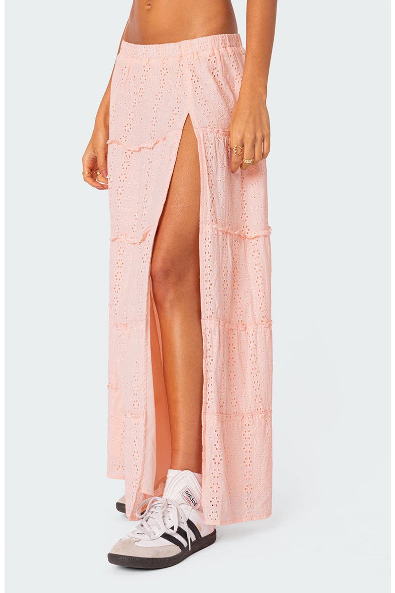 Tiered Cotton Eyelet Maxi Skirt, Alternate, color, LIGHT-PINK