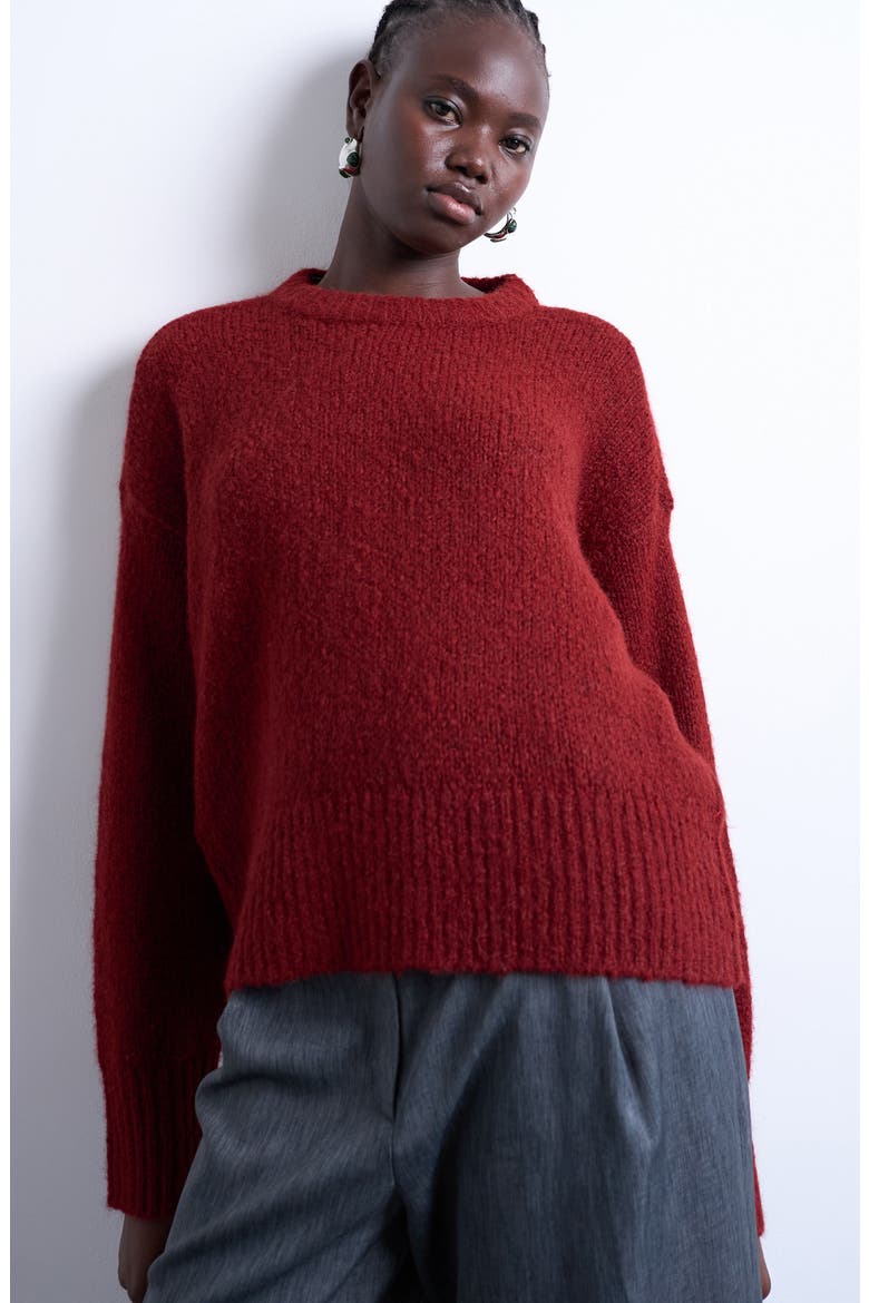 Fluffy Crewneck Sweater, Main, color, RED