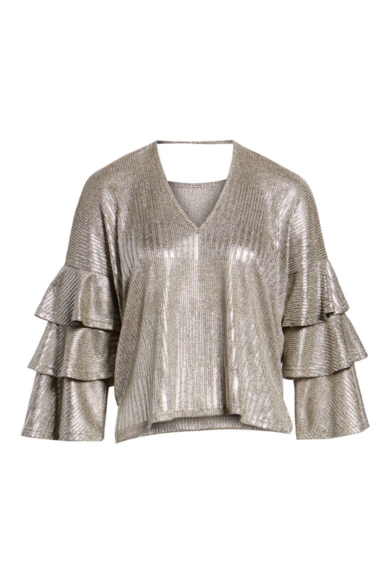 Metallic Tiered Ruffle Sleeve Top, Alternate, color, METALLIC