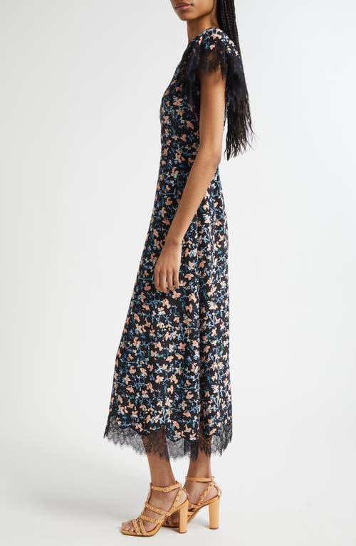 Ulla Johnson Renee Lace Trim Flutter Sleeve Silk Cocktail Dress In Blue