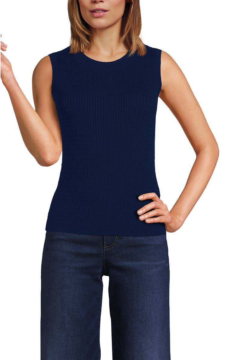 Lands' End Fine Gauge Baby Cable Crew Neck Sleeveless Sweater, Alternate, color, 