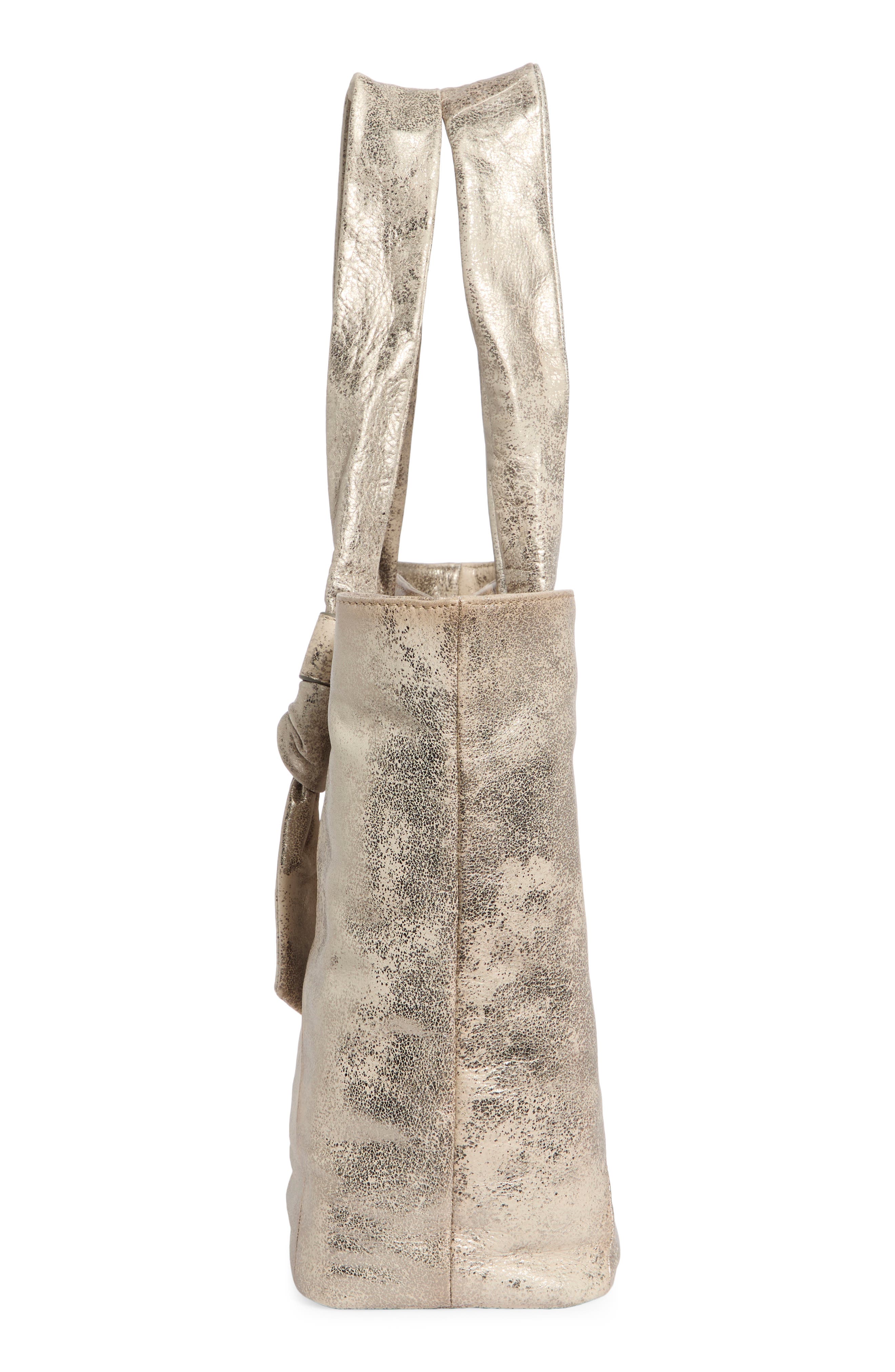 Nora Knotted Strap Leather Tote, Alternate, color, CREAM METALLIC