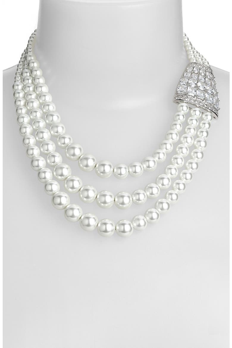 'Zandra' Crystal Accent Faux Pearl Necklace, Alternate, color, SILVER/ CLEAR