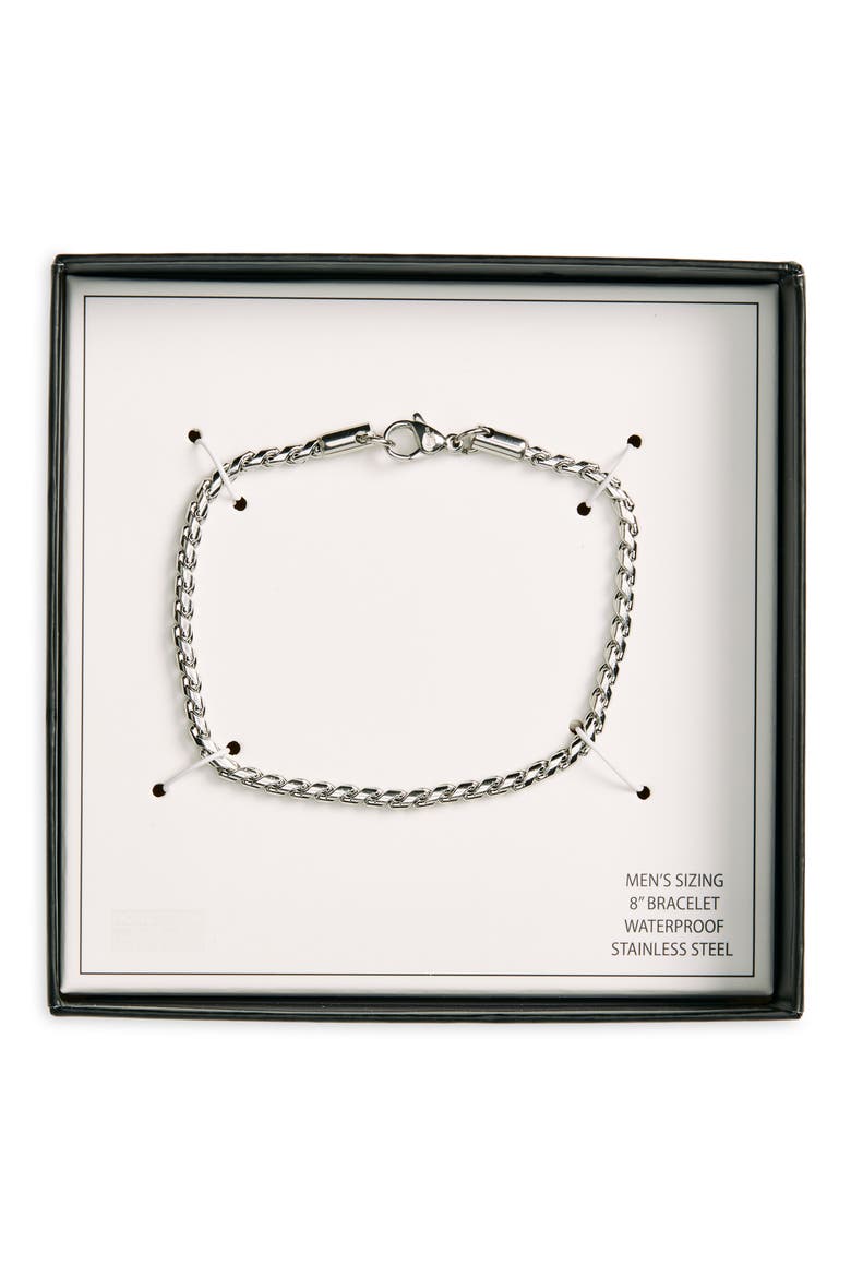 Men's Waterproof Stainless Steel Wheat Chain Bracelet, Main, color, SILVER
