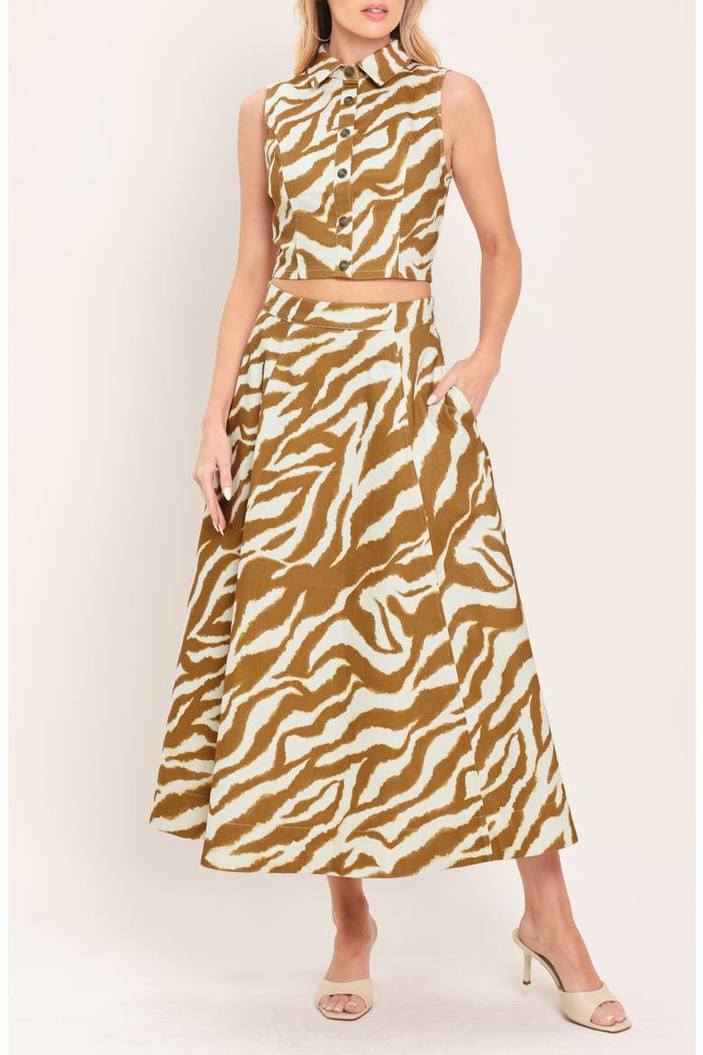 Zebra Stripe Stretch Cotton Twill Skirt, Alternate, color, IVORY BROWN