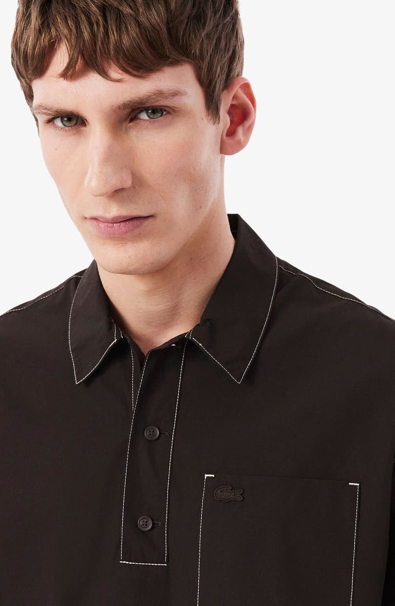 Lacoste Topstitch Detail Woven Cotton Shirt, Alternate, color, Buffalo