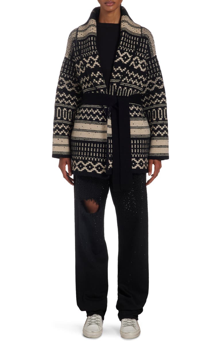 Golden Goose Studded Nordic Jacquard Wool Wrap Cardigan, Alternate, color,