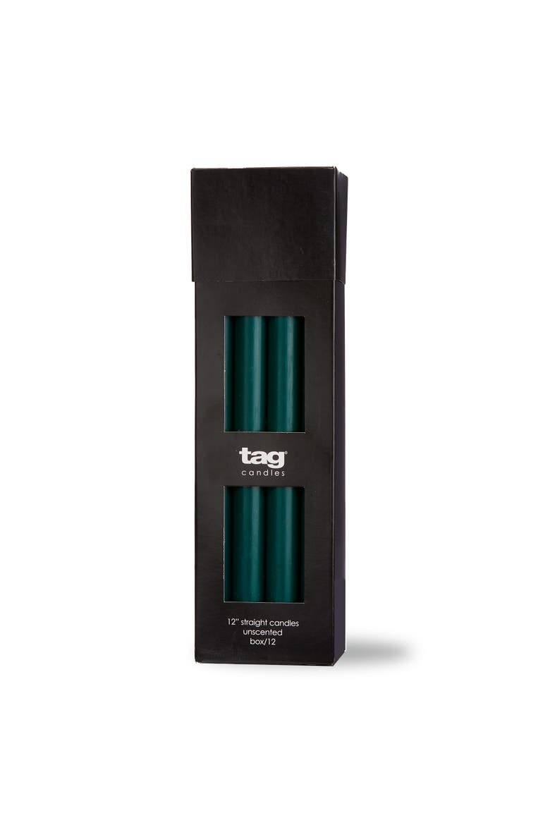 Color Studio 12" Dark Green Straight Candles -Set of 12, Main, color, Green